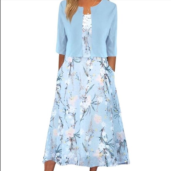 2 Piece Floral Print Midi Dress with Jacket - Picture 1 of 2